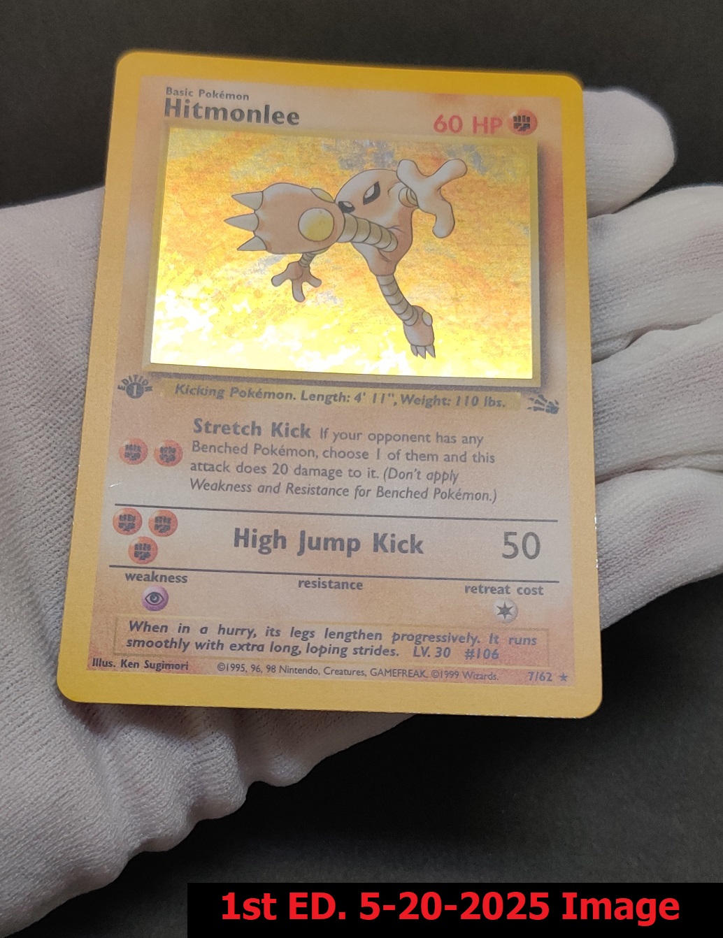 Hitmonlee - 7/62 - Holo Rare - 1st Edition